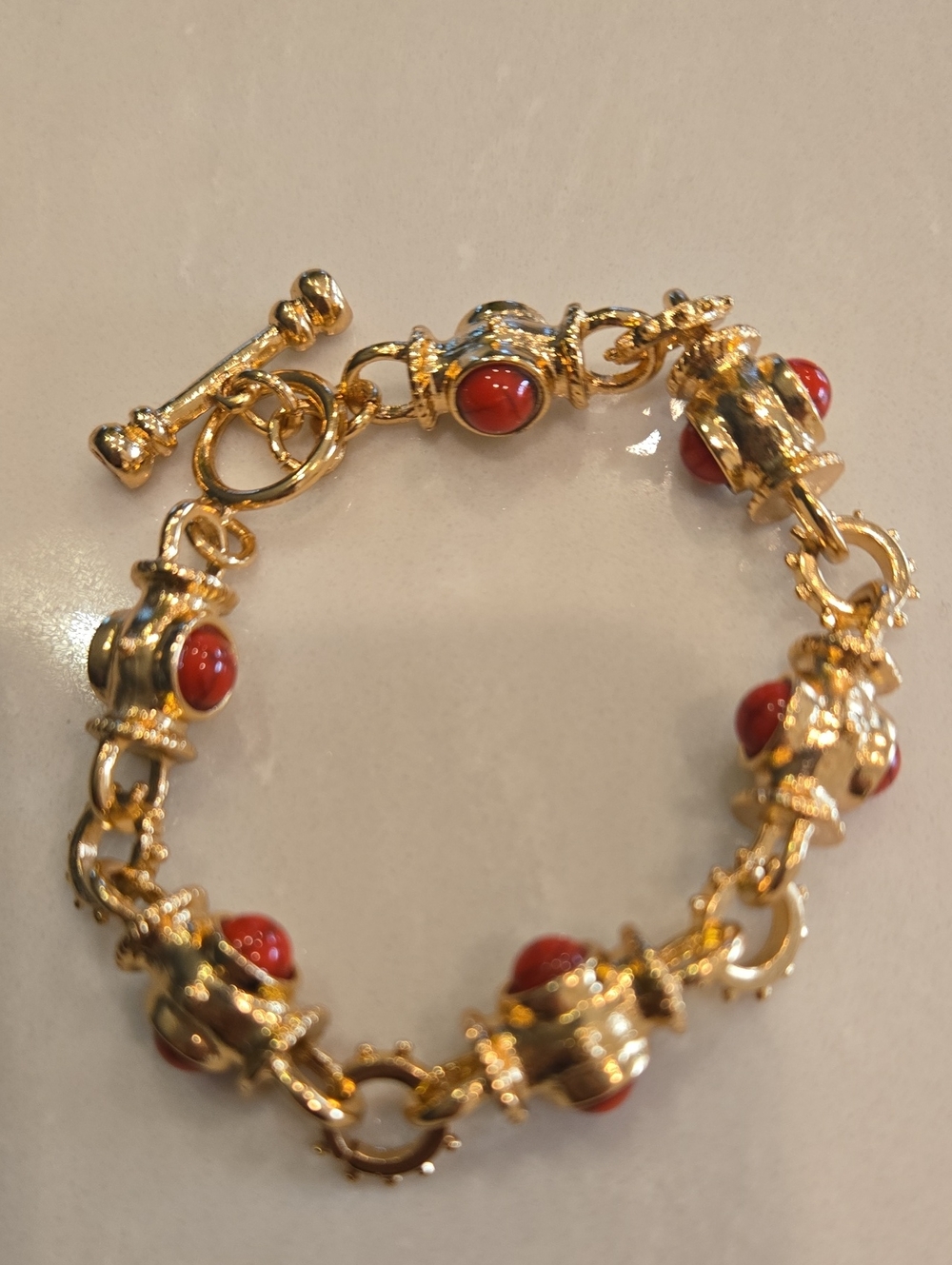 Chunky Bracelet.New Color Gold &  Rose Red Turquoise  7.9"